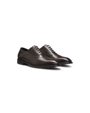 BOSS Leather Oxford Shoes With Perforated Details - Brown