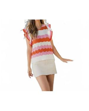 Thml Rib Knit Flutter Sleeve Top - Red