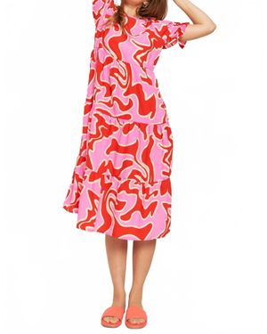 Jade By Jane Beautiful Chaos Tiered Short Sleeve A-Line Midi Dress