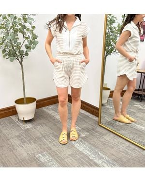 Blu Pepper Neutral Striped Zip Front Romper - Gray