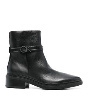 Calvin Klein Metallic Accent Leather Ankle Boots - Black