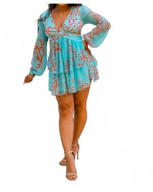 SurelyMine Angel Ruffle Cut-Out Mini Dress - Blue