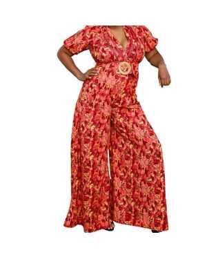 Mulla Floral Cotton Jumpsuit - Red