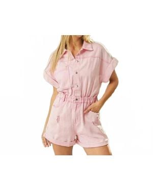 Bibi Vintage Vibes Distressed Romper - Pink