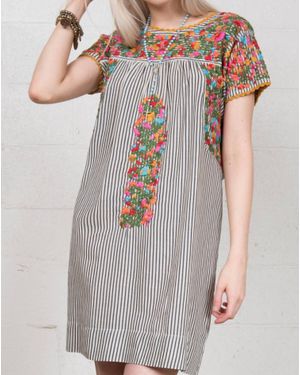 Sister Mary Striped Mary Lou Mexican Dress - Gray