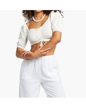 Roxy Flirty Walk Ruched Crop Top - White