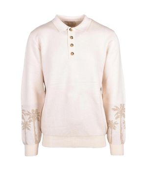 TOOCO Knitted Wool-Blend Polo Shirt - Natural