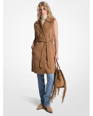 Michael Kors Wool Blend Belted Wrap Vest - White