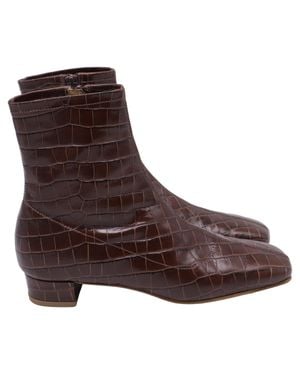 BY FAR Croc-Embossed Ankle Boots - Brown