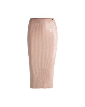 HUGO Ribbed Midi Skirt With Transparent Sequins - Natural