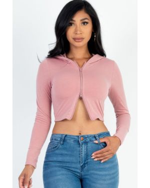 TRUEDAMES French Terry Crop Zip Up Hoodie - Red