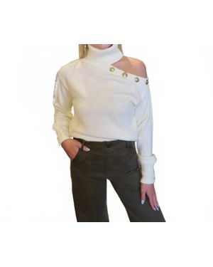 Elan Cold Shoulder Turtleneck Sweater - Gray