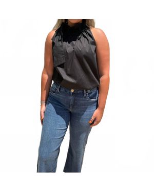 Adrienne Bridget Ruffle Tie Neck Top - Black