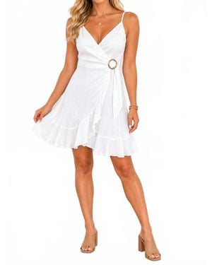Gianni Bini Sleeveless Wrap Mini Dress With Ring Detail - White