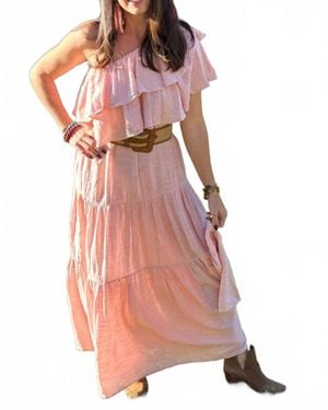 Pearl & Caviar Anna One Shoulder Ruffle Maxi Dress - Pink
