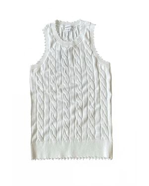 Minnie Rose Cotton Frayed Cable Tank - White