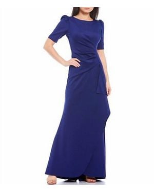 Xscape 3D Floral Applique Scuba Crepe Mermaid Gown - Blue