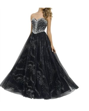 Blush Prom Bejeweled Lace Up Back Gown - Black