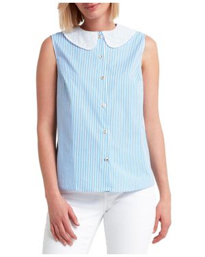 Halston H Sleeveless Lace Collar Blouse - Blue