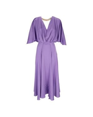 SIMONA CORSELLINI Deep V-Neck Midi Dress - Purple