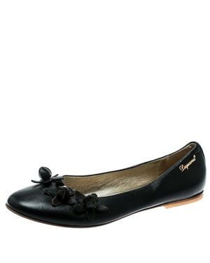 DSquared² Leather Flower Detail Ballet Flats - Black