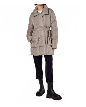 Apricot Quilted Belted Coat - Gray