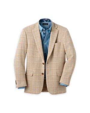 Paul Fredrick Wool Windowpane Single Breasted Notch Lapel Sport Coat - Natural