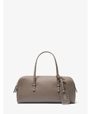 Michael Kors Roberta Hand-Stitched Pebbled Leather Satchel - Metallic