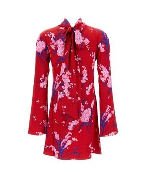 Des Phemmes Floral Print Mini Dress With Back Bow Detail - Red
