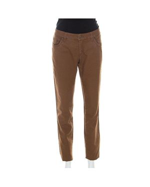 Roberto Cavalli Stretch Cotton Leather Piping Detail Jeans - Brown