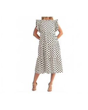 Jodifil Polka Dot Ruffle Sleeve Midi Dress - Black