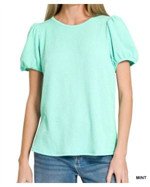 Zenana Puff Sleeve Corded Shirt - Green