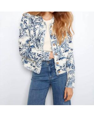 Charlie b Printed Linen Jacket With Frayed Hem - Blue
