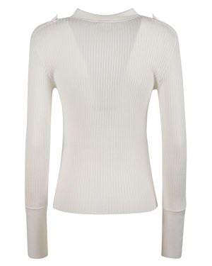 Courreges Long Sleeve Ribbed Polo Neck Sweater - White
