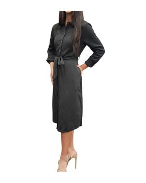 She + Sky Quilted Button Up Midi Dress - Black