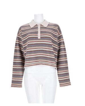 FRAME Cropped Knit Sweater With Horizontal Stripes And Contrast Collar - White