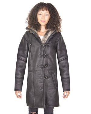 Infinity Leather Shearling Hooded Duffle Coat-Lille - Gray