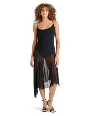 Steve Madden Louisa Midi Dress Mesh Asymmetric Hem Pal177 - Black