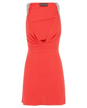 David Koma Crystal Claw Embr Detail Cowl Neck Mini - Red