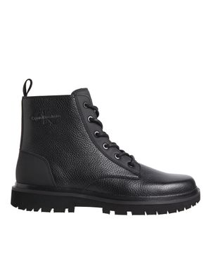 Calvin Klein Pebbled Leather Mid Ankle Boots - Black