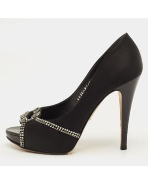 Gina Size 38 Satin Crystal Embellished Platform Pumps - Black