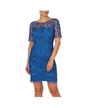Adrianna Papell Embellished Sheer Cocktail And Party Dress - Blue