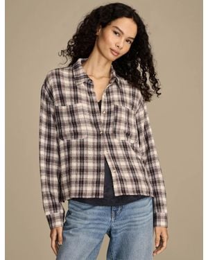 Lucky Brand Cropped Plaid Drapey Shirt - Brown