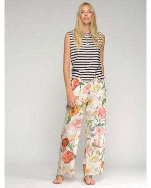 Vilagallo Linen Floral Pants - White