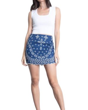 Karina Grimaldi Illiana Embroidered Linen Skirt - Blue