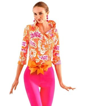 Gretchen Scott 3/4 Sleeve Ruffneck Top - Pink