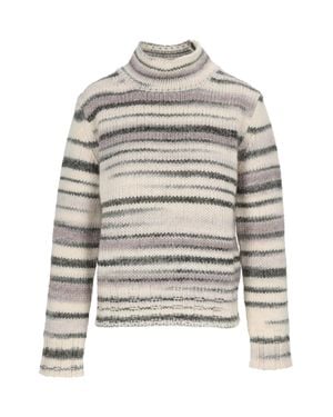 Kangra Cashmere Knitted Turtleneck Sweater With Printed Yarn And Ribbed Finish - Gray