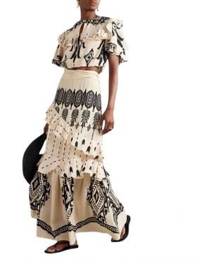 Johanna Ortiz Walnut Canyon Tiered Ruffle Maxi Skirt - White