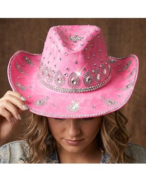 Fashnzfab Decorative Bling Rhinestone Embellished Western Cowboy Hat - Pink