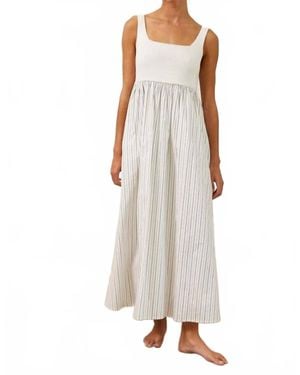 Creamon Ribbed Knit Bodice Maxi Dress - White